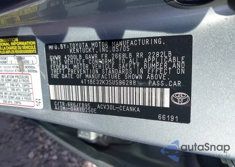 2005 Toyota Camry Le из США, поврежденный, VIN 4T1BE32K35U596288